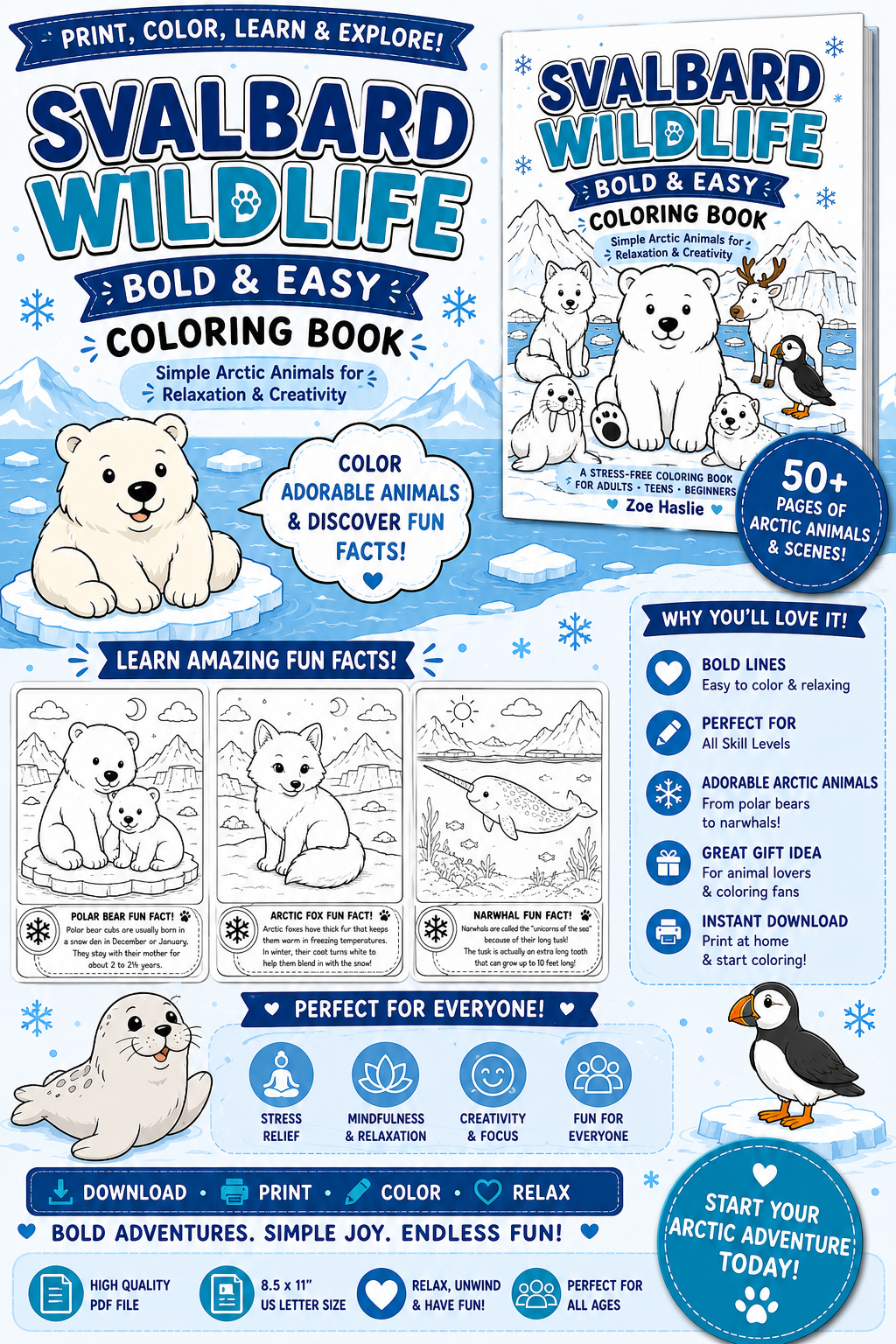Svalbard Wildlife: Bold & Easy Coloring Book (Printable PDF) - Image 6