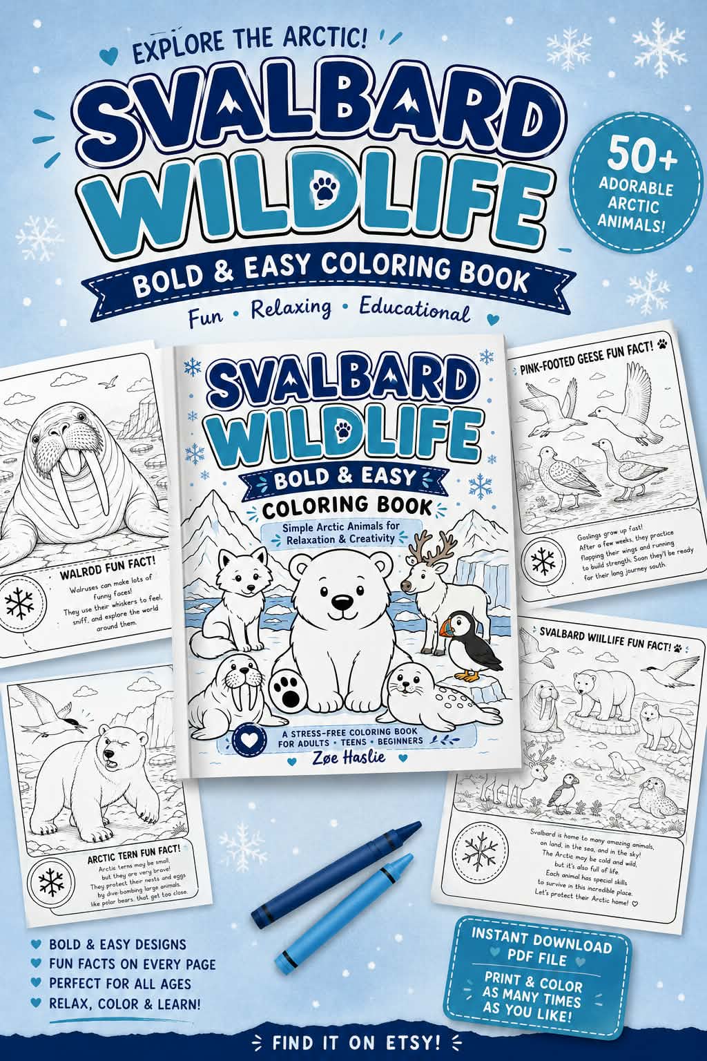 Svalbard Wildlife: Bold & Easy Coloring Book (Printable PDF)