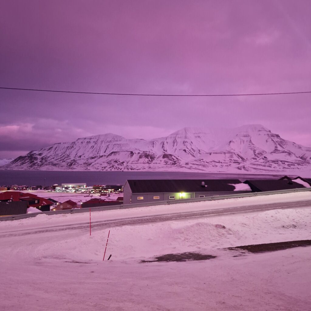 Purple light during Dark season in Svalbard